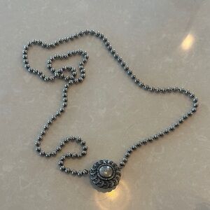 Extra long vintage silver bead necklace
